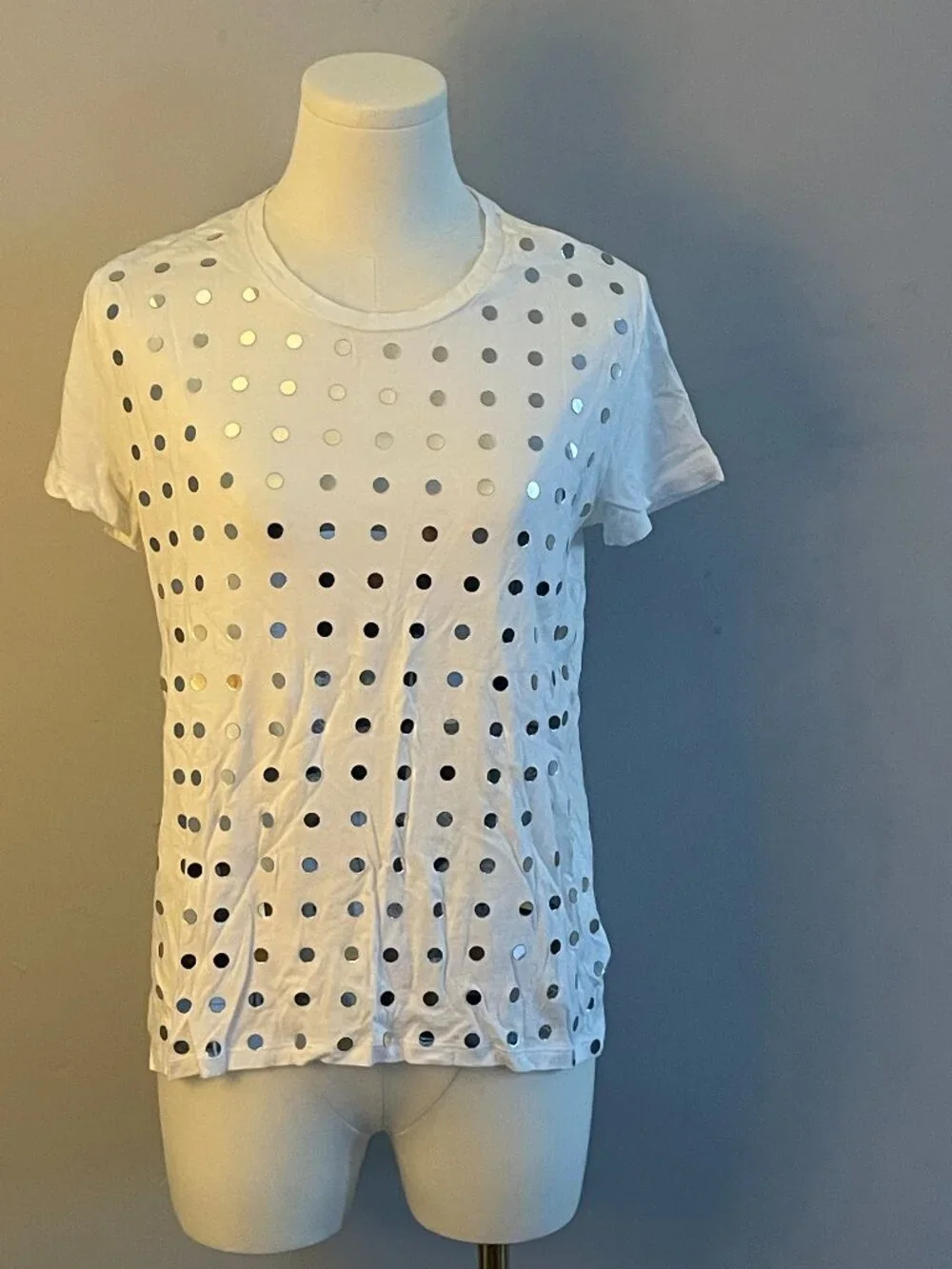 Michael Kors White Embellished Mirror Logo Tee Size S